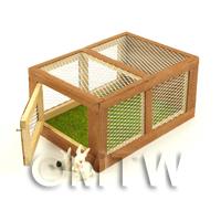 1/12th scale - Miniature Wooden Rabbit Hutch With Front Opening Door And 2 Rabbits