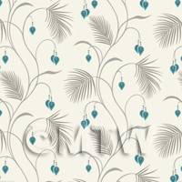 1/12th scale - Dolls House Miniature Styalised Fern With Teal Flowers Wallpaper